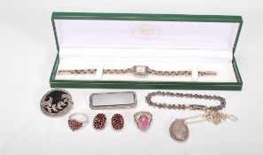 A collection of silver 925 dress jewellery to include a silver marcasite ladies dress wristwatch,