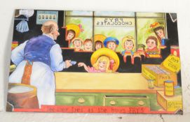 A 20th Century oil on board artists impression of a vintage enamelled sign for Fry's chocolate