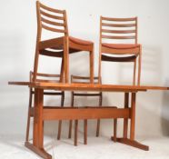 A mid century Danish teak wood and tile top large refectory dining table together with a set of 4