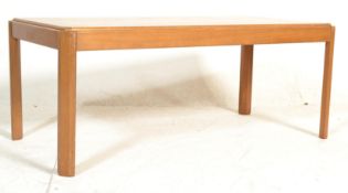A retro mid 20th Century teak wood coffee table of rectangular form having a cross grain chequered