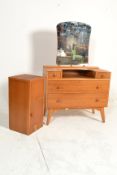 A 1950's retro vintage Golden Key walnut dresing table and bedside cabinet. The dressing table