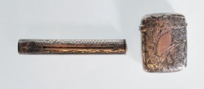 A 19th Century silver hallmarked scroll decorated match Vesta, Birmingham assay marks with makers