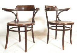 A pair of early 20th century antique vintage Kohn ' Mazowia ' cafe chairs / armchairs in the
