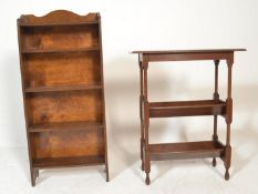 An early 20th Century Arts and Crafts floor standing oak book trough / bookcase, two inverted