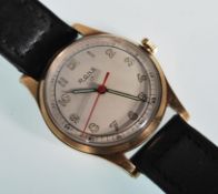 A gentleman's vintage Rone 17 jewels 9ct gold cased wrist watch having a silvered dial with luminous