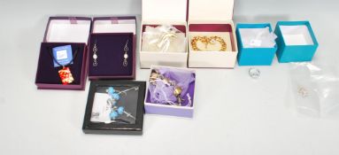 A collection of ladies dress costume and silver jewellery to include a gold plated silver locket