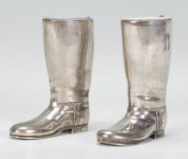 A pair of 20th Century silver plated riding boots spirit drink measures  having white lined single