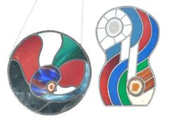 TWO CONTEMPORARY ART DECO STYLE LEADED STAINED GLA