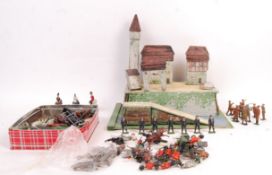 PREWAR BRITAINS WOODEN FORT WITH LEAD SOLDIERS AND