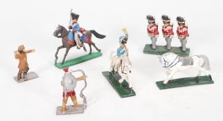 A collection of diecast model toy soldiers moulded mostly a Napoleonic War soldiers with footman,