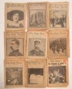 A collection of early 20th Century Daily Mirror newspapers with various headlines to include 'The