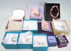 A selection of ladies silver jewellery to include a rose gold plated bracelet with pierced