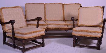 A mid century retro Ercol ' Old Colonial ' 3 piece suite. Comprising 3 seat sofa settee and the 2