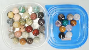 A group of thirty eight semi precious stone spheres / balls to include Amethyste, Jaspe Jaune,