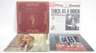 A group of four Vinyl long play LP record albums by Jethro Tull to include 'Aqualung', 'Benefit', '