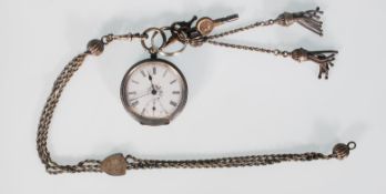 An early 20th Century 800 silver pocket watch having a round face with an enamelled dial and Roman