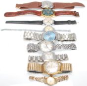 A selection of vintage 20th Century gentleman's wrist watches to include Sekonda, Accurist, Timex,