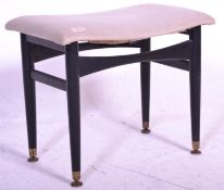 A retro mid century circa 1950's ebonised and cream vinyl upholstered dressing table stool. Raised