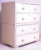 A 19th Century Victorian white painted mahogany campaign chest of drawers. Two short over three long