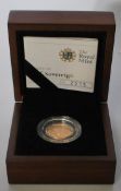 A 2012 22ct gold half sovereign coin in mint condition set in original presentation box having the