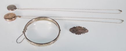 A selection of silver jewellery to include a Victorian name brooch of oval form marked 'Annie' (