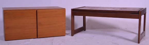 A retro 20th Century Danish inspired tile top teak wood coffee table of rectangular form set with