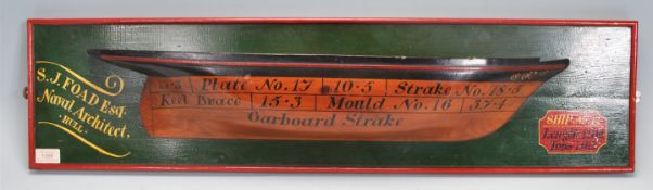 A good 20th Century half hull of a ship mounted on a wall plaque with notation for 'S.J Foad Esq