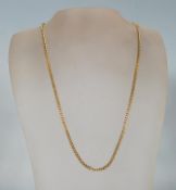 A good English hallmarked 9ct yellow gold fine flat link chain necklace having a lobster claw clasp.