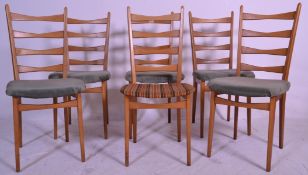 MFI - A good set of retro mid 20th Century Danish teak ladder back dining chairs raised on