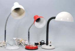 A good collection of three mid 20th century vintage desk / table lamps having gooseneck and circular