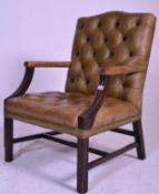 A good quality antique style green leather and mahogany button backed Gainsborough office / desk