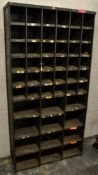 A vintage mid 20th Century Industrial sectional metal factory pigeon holes/cubby cabinet unit having