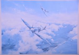 AFTER ROBERT TAYLOR; a coloured print, 'Spitfire', signed by Sir Douglas Bader CBE. DSO. DFC. and