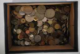 A collection of mixed world coinage to include American dollars, Euros, Francs, pounds, Hong Kong