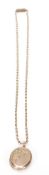 An antique stamped 9ct gold necklace chain with later screw clasp having an oval form gold plated
