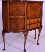A mid century walnut Queen Anne revival cocktail cabinet - drinks sideboard. Raised on tall cabriole