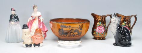 A selection of vintage collectable ceramics to include a Beswick cat figurine, a Royal Doulton