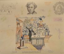 A group of three banknote design prints to include one for the £50 banknote depicting a bank