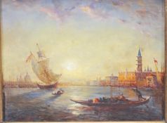 R.Cipriani. A 20th Century oil on board painting. A Venice scene depicting the Grand Canal with