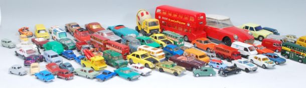 A collection of approximately 70 vintage diecast model cars including Corgi Rockets, Corgi