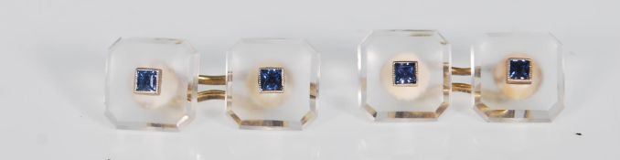 A pair of vintage gentleman's cufflinks constructed from two square panels of rock crystal with