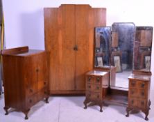An early 20th Century 1930's Art Deco walnut bedroom suite, consisting of a single twin door
