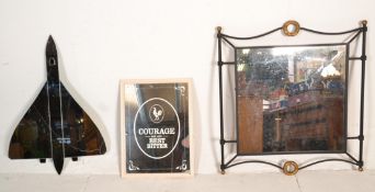 A mix group of wall hanging mirrors to include one in the form of a Concord plane, pub advertising