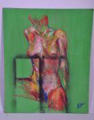 Vincent Brown ( Bristol 20th century )  A large oil on board dominatrix nude study of a woman set to