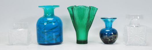 A good collection of mid 20th century vintage glass vases to include two Mdina examples, two