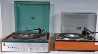 Hi-Fi - Two retro vintage 20th Century record player turntables in teak wood cases with perspex
