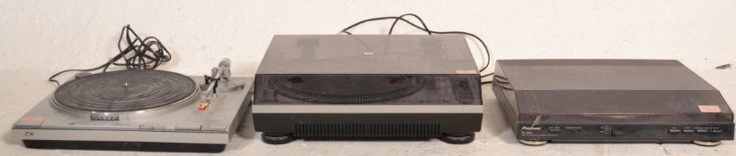Hi-Fi - A group of three record player turntables of varying makes and models to include a JVC L-F41