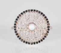 A stamped 925 silver ring. The centre stone is an opal which is surrounded by cubic zirconia.