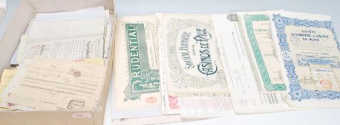 SCRIPOPHILY Share certificates, invoices, commercial paperwork & other ephemera. Box with large