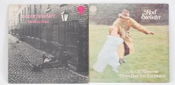 Two Vinyl long play LP record albums by Rod Stewart – one 'Gasoline Alley' and the other 'An Old